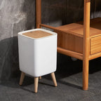 Table Waste Bin with Lid in Wood Look, Rubbish Bin with Lid, Worktop, Desktop and Floor Rubbish Bin, Cute Luxury Waste Bin with Click System, Cosmetic Bin (1.8 Gal Square)