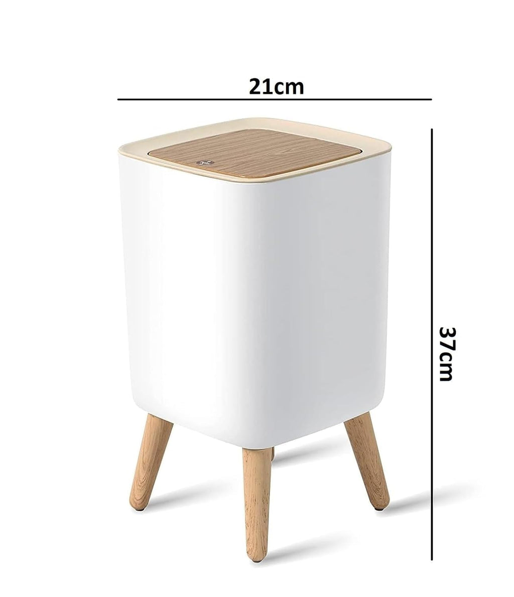 Table Waste Bin with Lid in Wood Look, Rubbish Bin with Lid, Worktop, Desktop and Floor Rubbish Bin, Cute Luxury Waste Bin with Click System, Cosmetic Bin (1.8 Gal Square)