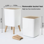 Table Waste Bin with Lid in Wood Look, Rubbish Bin with Lid, Worktop, Desktop and Floor Rubbish Bin, Cute Luxury Waste Bin with Click System, Cosmetic Bin (1.8 Gal Square)