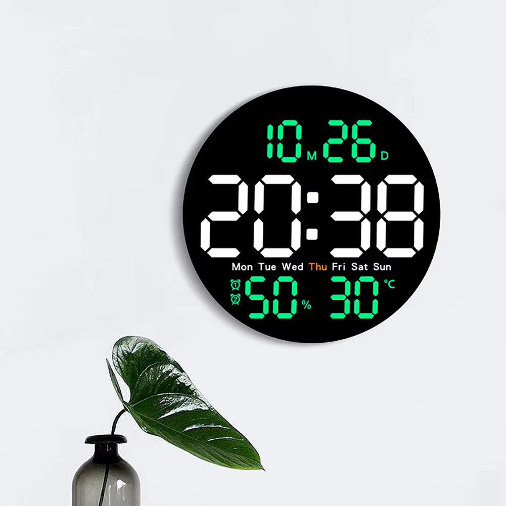 Large Digital Wall Clock Timer, Remote Controll, 2 Alarms, LED Display,Temperature for Living Room, Bedroom, Desk, Mounted, Gift for Elderly (Hexa Black)