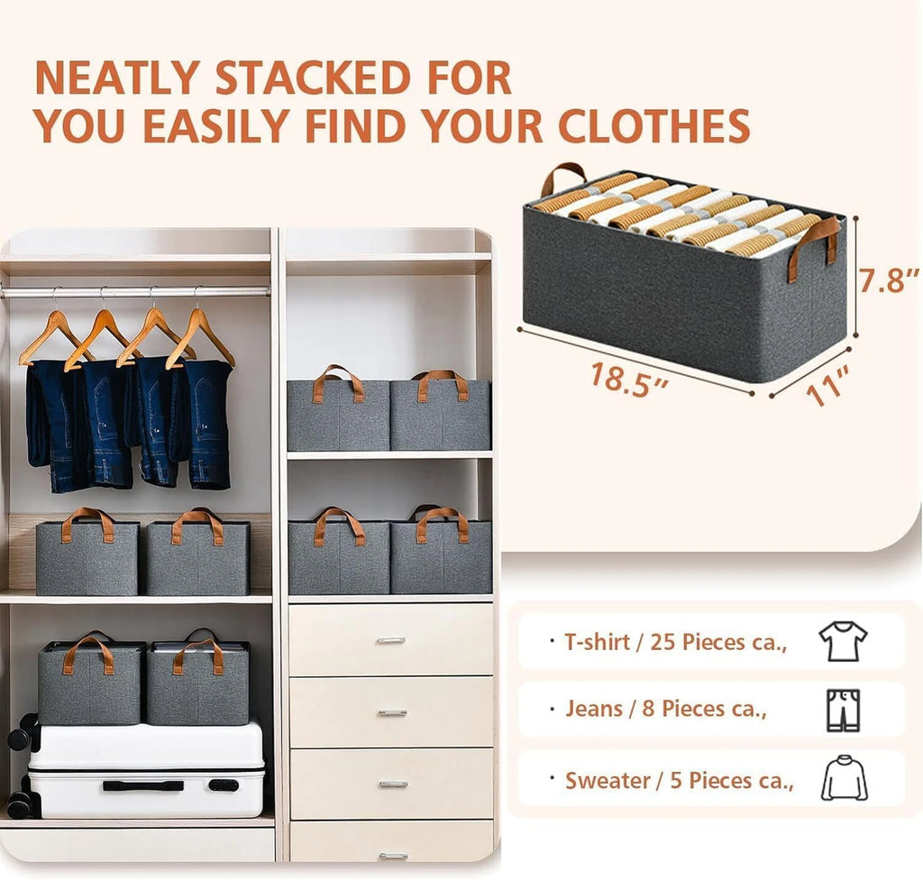 Storage Bag Without Lid (Grey) – Foldable Canvas Wardrobe Organiser, Stackable Steel Frame Storage Bin for Clothes, Bedding, Saree, Blanket & Closet (1)