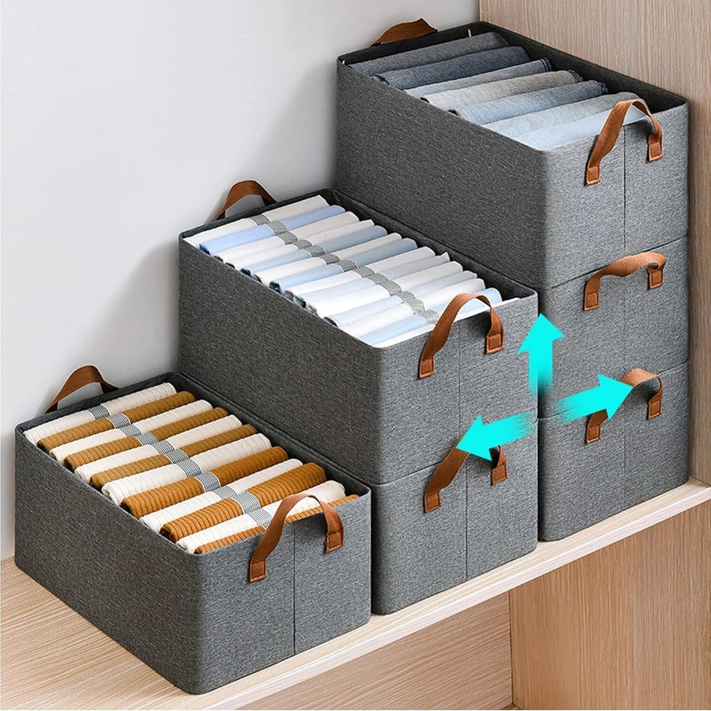 Storage Bag Without Lid (Grey) – Foldable Canvas Wardrobe Organiser, Stackable Steel Frame Storage Bin for Clothes, Bedding, Saree, Blanket & Closet (1)