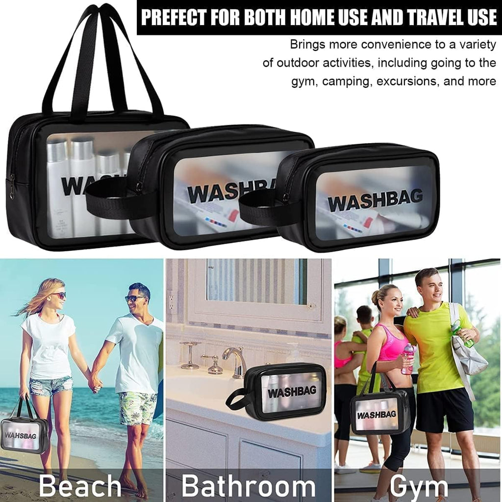 Waterproof Makeup Pouch Bag for Women Travel Kit Washbag Pink Faux Leather, Traveling Cosmetics, Brushes & Accessories Box Toiletry Organiser with Clear Window, Set of 3