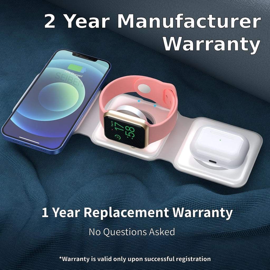 3 in 1 MagSafe compatible Magnetic Foldable Wireless Charger for iPhone 17 to 12 Series | Compatible with AirPods 2/3, Pro2, Pro3 | Compatible with only Apple Watch Series | 23W Charging - Pearl White