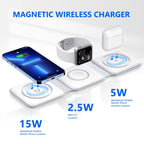 3 in 1 MagSafe compatible Magnetic Foldable Wireless Charger for iPhone 17 to 12 Series | Compatible with AirPods 2/3, Pro2, Pro3 | Compatible with only Apple Watch Series | 23W Charging - Pearl White